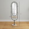 HOMCOM Full Length Mirror, Oval Free Standing Mirror with Wooden Tray, 4 Hooks and Metal Frame for Living Room, Bedroom, Cloakroom, Black