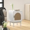 HOMCOM Rattan Bedside Table, Boho Bedside Cabinet with Adjustable Shelf and Solid Wood Legs, Side Table for Living Room, Bedroom, White