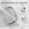 PawHut Stainless Steel Litter Box with Lid, Large Hooded Cat Litter Tray with Flip Cover, Metal Scoop, Deodoriser Bag, Non-Sticky, Odour Control and Easy Clean, White