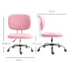 Vinsetto Cute Armless Office Chair, Teddy Fleece Fabric Computer Desk Chair, Vanity Task Chair with Adjustable Height, Swivel Wheels, Mid Back, Pink