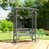 Outsunny Garden Bench, Arch Pergola with Natural Wooden Garden Arbour with Seat for Vines/Climbing Plants for Outdoor Space, Grey