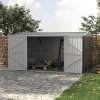 Outsunny 14 x 8ft Outdoor Garden Metal Storage Shed with Lockable Door, Tool Storage Box with Sloped Roof, 4 Windows and Floor Foundation for Backyard, Patio and Lawn - Grey