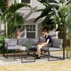 Outsunny 3 Piece L Shaped Garden Furniture Set with Cushions, Garden Corner Sofa Set with 3-Seater Sofa, Loveseat and Tempered Glass Top Table for Outdoor, Grey