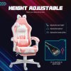 HOMCOM Gaming Chair for Adults with Cat Ears, Faux Leather Reclining Computer Chair with Footrest, Lumbar Support and Headrest, Height Adjustable Swivel Seat, Pink