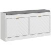 HOMCOM Shoe Storage Bench, Narrow Shoe Bench with 2 Flip Drawers, Seating Cushion and 2 Vents for 8 Pairs of Shoes for Entryway, Hallway, White
