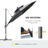 Outsunny 3(m) Cantilever Roma Parasol with LED Solar Lights, Crank & Tilt, Aluminium Frame, Cross Base and Adjustable Canopy 360 Degrees Rotating Sun Umbrella with 2-Tier Shade, Grey