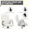 Vinsetto Home Office Chair, Velvet Computer Chair, Button Tufted Backrest with Swivel Wheels, Adjustable Height and Tilt Function, Cream White