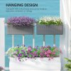Outsunny Set of 2 Hanging Flower Boxes, 50 cm Long, Rattan Look Flower Pot with Drainage Holes and Hooks, Railing Box for Fence Balcony Garden, Grey