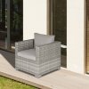 Outsunny Single Rattan Garden Chair, PE Wicker Garden Armchair with Cushions, Outdoor Rattan Chair with Armrests and Steel Frame for Conservatory, Porch, Patio, Balcony, Grey