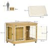 PawHut Dog Crate Furniture, Side End Table, Indoor Dog Kennel with Soft Washable Cushion, Wire Mesh, Large Top, for Medium and Large Dogs, 90 x 58 x 65, Oak Tone