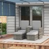 Outsunny 5PC PE Rattan Sun Lounger, Outdoor Wicker 5-level Adjustable Recliner Sofa Bed with Storage Side Table and Footstools, for Patio, Garden, Poolside, Grey