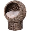 PawHut Wicker Cat House, Raised Cat Bed with Cylindrical Base, Soft Washable Cushion, Woven Water Hyacinth Cat Basket for Indoor and Outdoor, 42 x 33 x 52 cm - Dark Brown