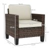 Outsunny Single Seater Rattan Garden Armchair, PE Wicker Rattan Chair with Armrests and Cushions, Garden Chair with Galvanised Steel Frame for Conservatory, Porch, Brown