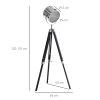 HOMCOM Industrial Style Adjustable Tripod Floor Lamp, Searchlight Lamp with Wooden Legs and Steel Lampshade, 110-155cm, Black