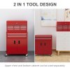 HOMCOM Tool Chest, Metal Tool Cabinet on Wheels with 6 Drawers, Pegboard, Top Chest and Roller Cabinet Combo, 61.6 x 33 x 108cm, Red
