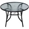 Outsunny 106cm Round Garden Dining Table with Parasol Hole Tempered Glass Top Steel Frame