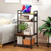 HOMCOM 4-Tier Printer Stand with Power Outlets, Mobile Printer Table with Wheels and Metal Frame for Home Office, Study, Rustic Brown