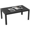 Outsunny Garden Coffee Table, Rectangular Patio Side Table with Steel Frame and Slat Tabletop for Outdoor, Balcony, 101.5 x 61cm, Black