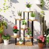 Outsunny 5 Tier Plant Stand Indoor Outdoor, Tiered Corner Steel Wood Plant Shelf for Multiple Plants, Tall Flower Stand Display Rack for Garden Patio Balcony Living Room, Carbonised Finish