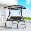 Outsunny 3 Seater Garden Swing Seat Bed with UPF30+ Adjustable Canopy, Convertible Swing Chair with Cushion, Outdoor Hammock Bench with Cup Trays for Balcony Patio, Black