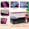 PawHut Guinea Pig Cage Chinchillas Rabbit Small Animal Cage with Ramp, Dish, Water Bottle, 99 x 52 x 53cm, Black