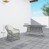 Outsunny Rattan Dining Set with Seat and Back Cushions, 6 Seater Garden Furniture Set with Aluminium Frame, 6 Chairs, WPC Top Rectangle Table, Conservatory Wicker Patio Furniture, Grey