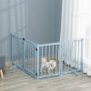 PawHut Wooden Dog Gate, Dog Fence Indoor, 80 cm Tall Freestanding Pet Gate for Small and Medium Dogs with 4 Panels, 2 Support Feet, Blue-Grey