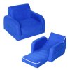 HOMCOM Children's Armchairs Kids Toddler Sofa Chair 2 In 1 Sofa Bed Folding Couch Soft Flannel Sponge Playroom Bedroom Living Room Blue