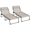 Outsunny 2 Piece Foldable Sun Lounger Set with 5-level Reclining Back, Outdoor Tanning Chairs Sun Loungers with Build-in Padded Seat, Side Pocket, Headrest for Beach, Patio, Khaki