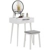 HOMCOM Dressing Table with Mirror and Stool, Vanity Makeup Desk Set with 2 Drawers, Cushioned Stool and Make-up Organiser for Bedroom and Dressing Room, 60 x 40 x 123 cm, White