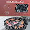 Outsunny Portable Kettle Charcoal Grill BBQ Smoker with Cover, Outdoor Round Barbecue with Lid, Thermometer, Turner, Knife, Clip, Storage Shelf, & Wheels for Party Patio Garden