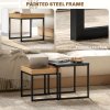 HOMCOM Nesting Coffee Table Set of 2, Modern Nest of Tables, Square Sofa Side Tables with Steel Frame for Living Room, Bedroom, Small Space, Black