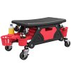 HOMCOM Rolling Mechanic Stool, 135kg Capacity Workshop Stool with 360 Swivel Wheels, Roller Creeper Seat with Slide Out Tool Trays, Drawer, Bottle Holders for Garage, Shop, Auto Repair, Red