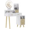 HOMCOM Dressing Table with Mirror, Vanity Table with Adjustable LED Lights, Makeup Desk with 5 Drawers and 5 Shelves, White