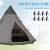 Outsunny 6 Men Tipi Tent, Camping Tent with Mesh Windows, Sewn-in Floor, Two Doors and Carry Bag, Easy Set Up, for Hiking Picnics Outdoor Night, Grey