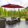 Outsunny 4.6m Large Garden Parasol Double-Sided Sun Umbrella Patio Market Canopy Shade Outdoor Wine Red - NO BASE