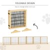 PawHut Freestanding Pet Gate, 6 Panel Foldable Playpen, Wooden Dog Gate with 2 Support Feet, for Stairs, Doorway - Natural Tone