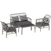 Outsunny 4 Piece Rattan Garden Furniture Set, Garden Sofa Set with 5-Level Adjustable Armchairs, Loveseat, Coffee Table and Cushions, Wicker Outdoor Conservatory Furniture for Patio Balcony, Grey