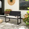 Outsunny 2 Seater Rattan Garden Bench, Outdoor Bench with Cushion, PE Wicker Garden Loveseat with Armrests, Galvanised Steel Frame for Patio, Park, Black