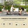 Outsunny 4 Piece Rattan Garden Furniture, 4 Seater Rattan Sofa Set, Round Wicker Rope Patio Conversation Set with 2 Armchairs, Loveseat, Glass Top Coffee Table and Cushions for Outdoor, Balcony, Grey