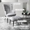 HOMCOM Armchair with Footstool, Living Room Chair, Linen Accent Chair for Bedroom, Home Study, Light Grey