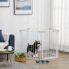 PawHut Pet Safety Gate, 5 Panels Playpen Fireplace, Metal Fence, Stair Barrier, Room Divider w/ Walk-Through Door - White