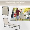 Outsunny Foldable Sun Lounger Set of 2 with 5-Position Adjustable Backrest, Outdoor Portable Recliner Chaise Lounge Chair with Breathable Mesh Fabric, Cream White