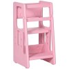 HOMCOM Kids Step Stool, Adjustable Standing Platform, Toddler Kitchen Stool , Standing Tower for Kids, Kitchen Counter with Three Adjustable Heights - Pink