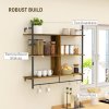 HOMCOM Floating Shelves, 104CM Wall Mounted Ladder Shelf with 4 Hooks, Rustic Hanging Display Shelf for Living Room, Entryway, Kitchen, Rustic Brown