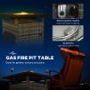 Outsunny Outdoor Rattan Gas Fire Pit Table, 50,000 BTU Square Garden Table with Fire Pit, Rain Cover, Wind Guard, Pulse-Ignition and Volcanic Rock, 72.5 x 72.5 x 67.5 cm, Grey