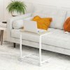 HOMCOM C-Shaped Sofa Side Table, Height Adjustable Overbed Table with Tilting Desktop, Mobile Laptop Desk for Living Room Bedroom, Oak and White