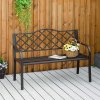 Outsunny Outdoor 2 Seater Garden Bench, Antique Style Cast Iron Loveseat with Armrest, Brown