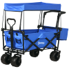 Outsunny 120L Festival Trolley on Wheels, Folding Camping Trolley Cart with Removable Canopy, All-Terrain Wheels, Adjustable Handle and Side Pockets for Garden Beach Fishing Shopping, Blue