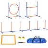 PawHut Dog Agility Training Equipment, Dog Outdoor Games with Weave Poles, Jump Ring, Pause Box, Adjustable Hurdle, Pet Obstacle Course Training Set with Carry Bag, Orange